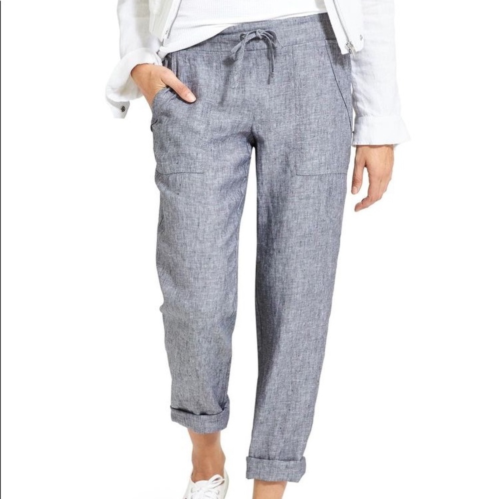 Athleta - 100% linen blue gray cropped pant size 4